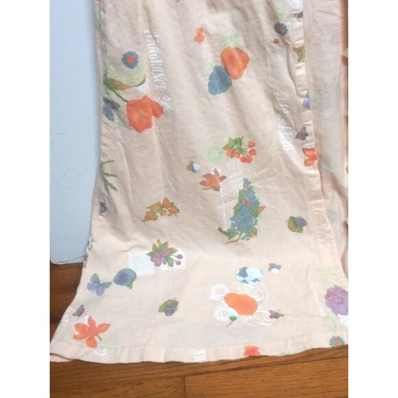 Stamp Maxi Dress Sz M Art-To-wear floral butterfly words button-up USA Resort - Picture 7 of 13